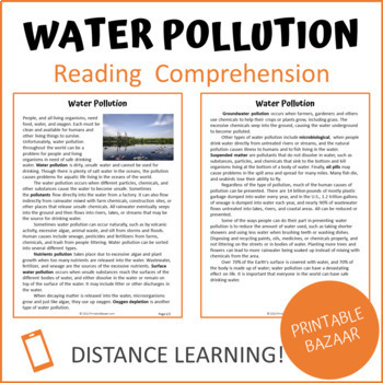Preview of Water Pollution Reading Comprehension Passage and Questions I Google Form Quiz