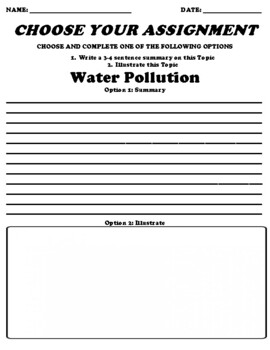 Preview of Water Pollution UDL Choice Board Worksheet