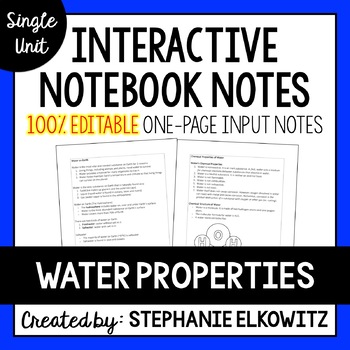 Preview of Water Properties Editable Notes
