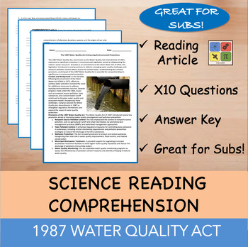 Preview of Water Quality Act of 1987 - Reading Passage x10 Questions - EDITABLE