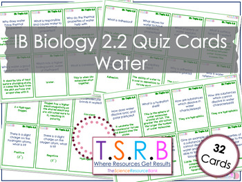 Preview of Water Quiz Cards (IB Bio 2.2)