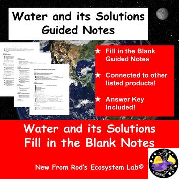 Preview of Water and its Solutions Fill in the Blank Guided Notes w/Answer Key EDITABLE