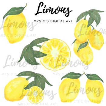 Preview of Water color lemons || Lemon Clipart || Sumer Clipart || Fruit Clipart ||