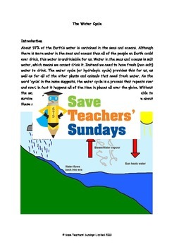 Preview of Water Cycle Lesson Plan, Text, Diagram Worksheet and Flashcards