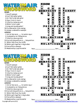 Water in the Air Crossword Puzzle by Science Teacher Resources TpT