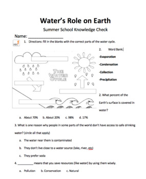 Preview of Water's Role on Earth Quiz Assessment