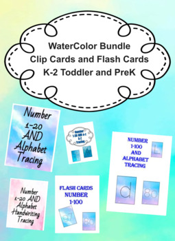 Preview of Water Color Bundle, Number 1-100 and Alphabet A-Z Tracing Worksheet