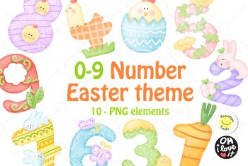 Preview of Easter Number 0-9 watercolor clipart