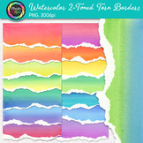Watercolor 2-Toned Torn Edge Border Clipart: 15 Deckled Cl