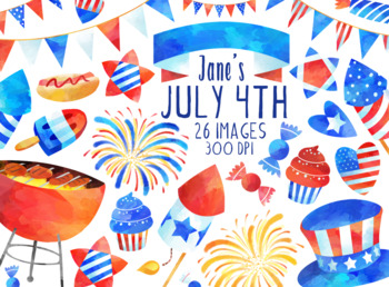 Watercolor 4th of July Clipart by Digitalartsi | TpT