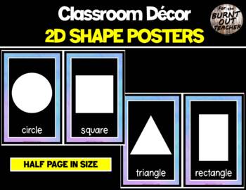 Preview of Watercolor 8A Black White 2D SHAPE Posters HALF PAGE School Classroom Decor sign