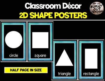 Preview of Watercolor 9A Black White 2D SHAPE Posters HALF PAGE School Classroom Decor sign