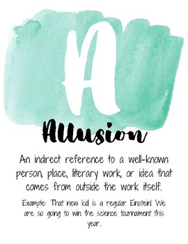 Preview of Watercolor ABC Lit Terms Poster Set for Middle and High School