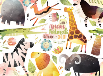 Preview of Watercolor African Animals Clipart