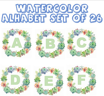 Preview of Watercolor Alphabet Succulent & Cactus Wreath Classroom Decor | 4K