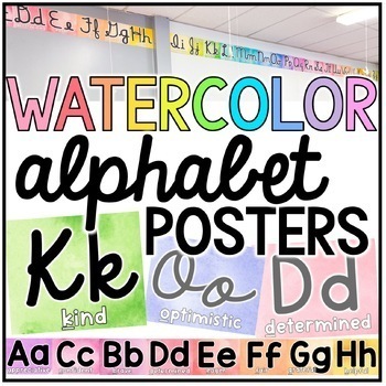 Preview of Watercolor Alphabet Posters | Print + Cursive | 6 Options