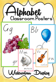 Preview of Watercolor Alphabet Posters | US & UK English | ELA | Classroom Decor