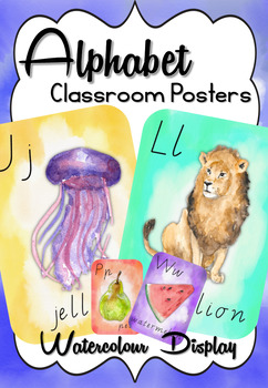 Preview of Colorful Alphabet Posters | Watercolor Classroom Decor | ELA Letter Recognition