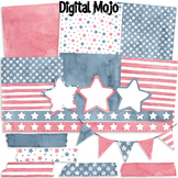 Watercolor American Flag Pattern Digital Paper and Clipart