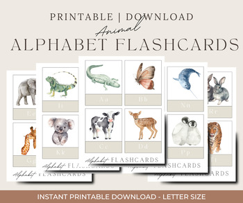 Preview of Watercolor Animal Alphabet Flash Cards