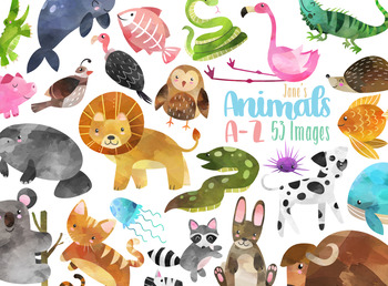 Preview of Watercolor Animals A-Z Clipart