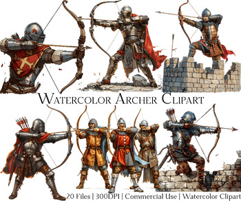 Preview of Watercolor Archer Clipart Set of 20 Files