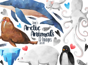 Preview of Watercolor Arctic Animals Clipart