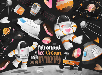 Preview of Watercolor Astronauts Ice Cream Party Clipart
