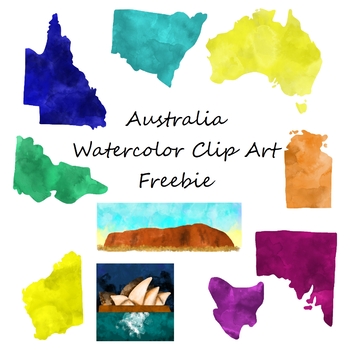 Preview of Watercolor Australia Clip Art - Freebie - Commercial Use