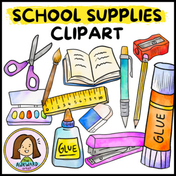 Watercolor Arts Supplies Clipart, Art Supplies Clip Art, School