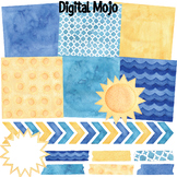 Watercolor Background Paper and Clipart - Summer, Sun, Waves