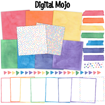 Preview of Watercolor Clipart Rainbow Digital Paper Borders Page Dividers