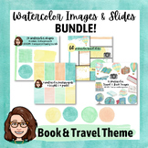 Watercolor Backgrounds &  Travel Images BUNDLE in Teal, Gr