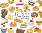 Watercolor Bakery Clipart, Pastries Clipart, Baking Clipar