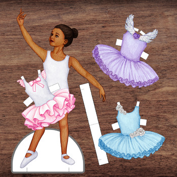 Preview of Watercolor Ballerina Dance Paper Doll w/Four Tutu Outfits w/Stand