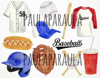 Watercolor Baseball Clipart, Sports Clipart