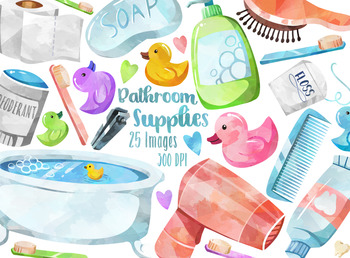 Preview of Watercolor Bathroom Supplies Clipart