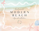 Watercolor Beach Clipart, Summer Coastal Sea Shells Modern