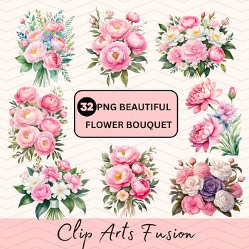 Preview of Watercolor Beautiful Flower Bouquet Clipart Set[Commercial Use Allowed]