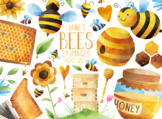 Watercolor Bees Clipart