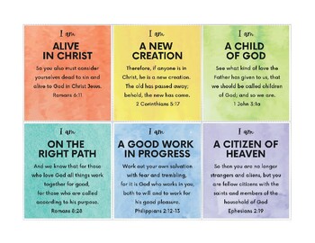 Preview of Watercolor Christian Bible Verse Affirmation Cards for Kids