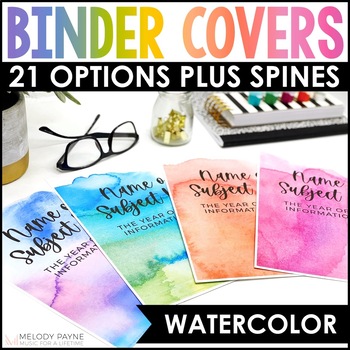 Preview of Watercolor Binder Covers and Spines Rainbow Classroom Decor - Editable Text