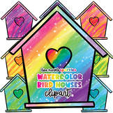 Watercolor Bird House Clipart Rainbow Spring Garden Bird Clipart