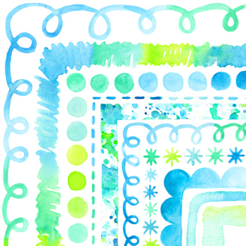 Preview of Watercolor Blue and Green Clipart Borders, Calm Earth Day Clip Art Frames