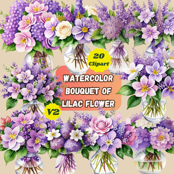Preview of Watercolor Bouquet of Lilac Flower Clipart - Lilac Flowers In A Vase Clipart V2