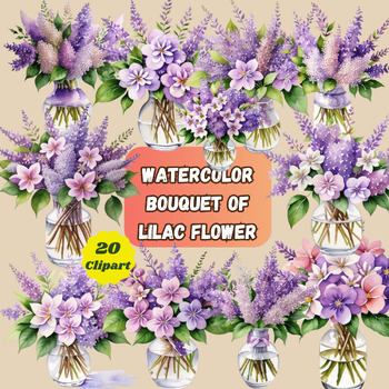 Preview of Watercolor Bouquet of Lilac Flower Clipart - Watercolor Lilac Flowers In A Vase