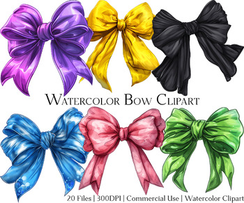 Preview of Watercolor Bow Clipart Set of 20 Files
