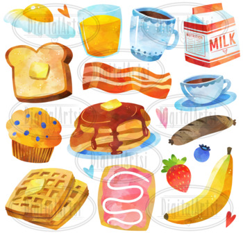 Watercolor Breakfast Clipart by Digitalartsi | Teachers Pay Teachers