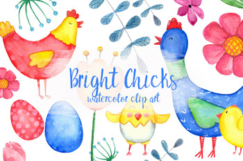 Preview of Watercolor Bright Chicks Clip Art