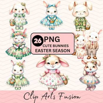 Preview of Watercolor Bunnies During Easter Season Clipart Set[Commercial Use Allowed]